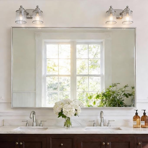 36x55inch Bathroom Mirror, Silver Rectangle Mirror with Thin Metal Frame, Large Rectangular Wall Mirrors for Bathroom, Living Room, Hair Salon, Big Mirror Hang Horizontal/Vertical