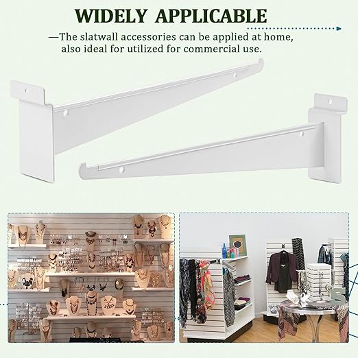 AYAYGD 10 Inch Slat Wall Knife Shelf Bracket, 10 Pack Heavy Duty Slatwall Bracket for Shelves, White Slatwall Accessories with Lip for Slat Wall Panels Shelving Display Home Commercial
