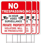 NO Trespassing Signs Private Property Video Surveillance Sign, Large 4-Pack 13"x10" Double-Sided Signs, Corrugated Plastic, H-Metal Stakes, Outdoor Yard Sign for Home and Front Door Land, and Garden, Lawn