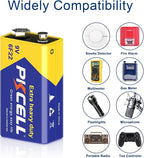 PKCELL 9V Batteries, 2 Pack 9 Volt Batteries Carbon Zinc, 9V Battery for Smoke Detector, Alarms, 6F22 Square Battery