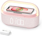 COLSUR Bluetooth Speaker Alarm Clock with Wireless Charger, FM Radio, Adjustable LED Night Light, 6 in 1 Bedroom Portable Speaker 2500mAh, Phone Stand for Bedside, Home, Office, Gift (Pink)
