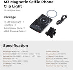 SmallRig M3 Magnetic Selfie Phone Light with Clip, 120 LEDs 2000mAh Rechargeable, 2700K-6500K, Portable Content Creators Light for Video Recording, for iPhone/Laptop/Camera/Webcam (Ink Blue) - 5505