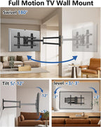 FORGING MOUNT Long Arm Corner TV Wall Mount for 32-75 inch TVs,Single Stud Full Motion Articulating TV Mount Bracket with 33” Extension, Swivel Tilt, Max VESA 600x400mm, Holds up to 100 lbs