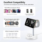 3 in 1 Wireless Charging Station for Apple Devices, 15W Fast Magnetic Charger Nighstand for Bedrooms, iPhone 17 Air 16 15 14 13 12 11 Series, Apple Watch, Airpods, Gifts for Men & Women(No AC Adapter)