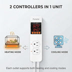 Pymeter 2 in 1 Digital Temperature Controller Dual Outlet Heat Mat Thermostat Reptile Greenhouse Heater Home Brewing Freezer Cooling Heating Pad Control 16A 1920W