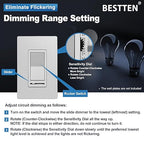 BESTTEN 10 Pack Matte Silver Dimmer Light Switch, Single Pole or 3-Way, Compatible with Dimmable LED, CFL, Incandescent and Halogen Bulb, LED Slide Dimmer Wall Switch, 120VAC, UL Listed