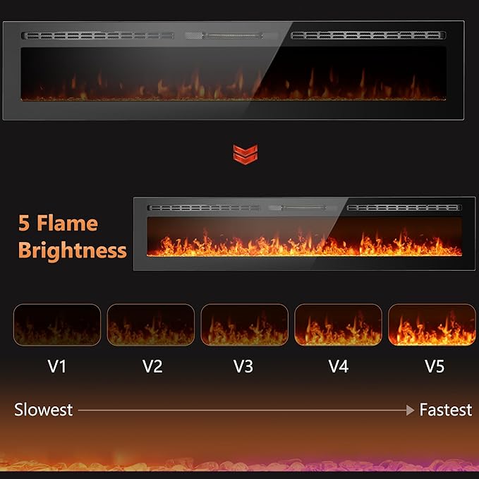 60 inch Ultra-Thin Electric Fireplace Recessed and Wall Mounted with Touch Screen Control Panel/Remote Control- Timer,Realistic 5 Flame - Log & Crystal Hearth Options