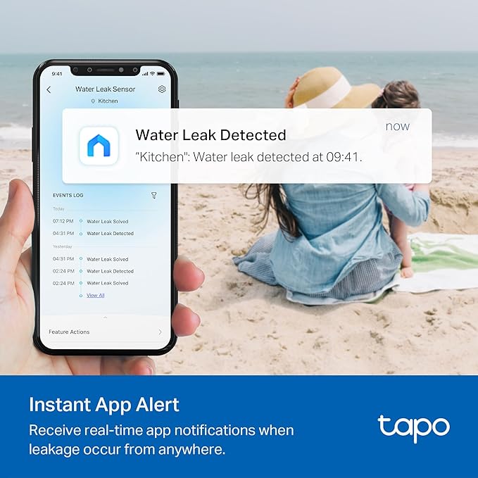 TP-Link Tapo Smart Water Leak Detector, Requires Tapo Hub, Water Leak Sensor Wi-Fi with Rapid Dripping Detection, 90dB Adjustable Alarm, App Alerts, Compatible with Alexa and Google Home, T300
