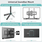 HCMOUNTING Soundbar Mount Bracket, Sound Bar Mounts Under TV or Above TV Fits Most Sound Bars Up to 20 Lbs, Soundbar TV Mount with 180° Adjustable Extension Plates and L-Shaped Hooks