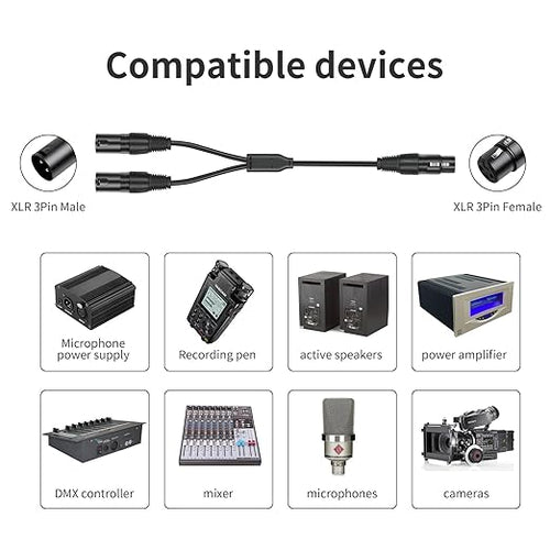 5 Pack XLR Splitter Cable,1 Female to 2 Male, 1.5FT Stereo Mic to L&R Audio Y-Splitter Cable