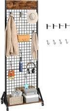 CHOEZON Grid Wall Panel, 2’ x 5.7’ Ft Floor Standing Gridwall Display Rack, Retail Display Stand, with 4 S-Shaped Hooks and 4 Garment Hooks for Entryway Kitchen Outdoor, Rustic Brown and Black TCJ27BF