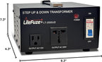 LiteFuze 2000 Watt Voltage Converter Transformer Step Up/Down - 110v to 220v / 220v to 110v Power Converter - Fully USA Grounded Cord - Universal Outlet Socket, 2x US Outlets - CE Certified