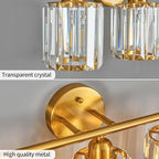 FDPBY Modern 4 Light Crystal Vanity Light, Brushed Gold Vertical Bathroom Light Fixture Over Mirror for Dressing Table Sink, Compatible with Dimmable Bulbs (Bulbs Not Included)