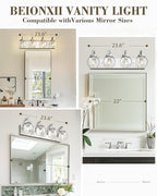 Beionxii 4-Light Bathroom Light Fixtures, Brushed Nickel Bathroom Vanity Light Over Mirror, Modern Vanity Lights with Clear Glass Shade for LivingRoom Hallway, BX-VL03BN-4CG