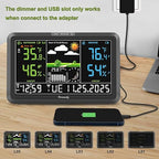 DreamSky Weather Station Indoor Outdoor Thermometer Wireless with Digital Atomic Clock for Home, Large Display with Dimmer, USB, Inside Outside Temperature Humidity Monitor (Adapter Powered)-2 Sensor
