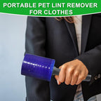 Lint Roller for Pet Hair 500 Sheets Extra Sticky Pet Hair Remover for Clothes Furniture Carpet Cleaner Cars Dogs Travel-Friendly Grip Handle Blue