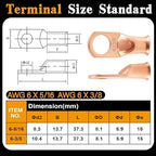 20PCS 6 AWG 5/16 3/8 inch Battery Cable Lugs,6 Gauge Copper Crimp Connector Ring Terminal Wire Ends with 20pcs 3:1 Adhesive Heat Shrink Tubing in Dual-neck Bottle