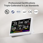 bonoch Upgrade Extended 12-Hour Battery Life 16 in 1 Air Quality Monitor Indoor with 7" Display, Professional Air Quality Meter for CO2, TVOC, PM2.5, PM1.0, PM10, HCHO, Temperature Humidity AQI & Time