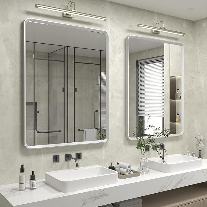 28x36 Brushed Silver Mirror for Bathroom, Nickel Silver Metal Framed Vanity Mirror with Beveled Border, Round Corner, Shatterproof, Anti-Rust (Horizontal/Vertical)