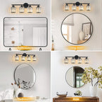 FDPBY Modern 4 Light Crystal Vanity Light, Plating Black Vertical Bathroom Light Fixture Over Mirror for Dressing Table Sink, Compatible with Dimmable Bulbs (Bulbs Not Included)