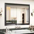 SMIROR Matte Black Bathroom Mirror for Over Sink 48x 36 inch, Metal Thick Frame Rectangle Vanity Mirror for Wall, Anti-Rust, Horizontally or Vertically Mounted