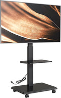 ECOTINY Steel Base Rolling TV Stand with Power Outlet for 32-75 inch TVs up to 110 lbs, Leveling & Tilt & Swivel Mobile TV Stand with Hidden Wire Management, Height Adjustable Portable Tv Stand, Black