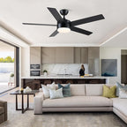 POCHFAN 52 inch Black Ceiling Fans with Lights and Remote Control, Noiseless Modern Ceiling Fan for Bedroom, Living Room, Dining Room, Dimmable 3CCT 6-Speed ETL Listed