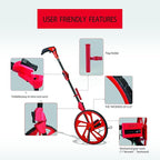 XIJIXI Distance Measuring Wheel in feet,Measure Wheel,Collapsible Rolling Measurement Wheel,12.5”Diameter Wheel,With One key to Zero,Upgrade Flag Holder,With 10 Survey Flags(Red）
