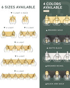 METWET Bathroom Light Fixtures, 6 Light Brushed Gold Vanity Light, 38 Inch Modern Wall Sconces with Globe Clear Glass Shade, Vanity Lighting Fixtures Over Mirror, VL195-BG-6
