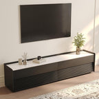 POVISON Fully-Assembled Mid Century Glossy Sintered Stone TV Stand, 78.74" Wood Media Console with Adjustable LED Light, Entertainment Center with Storage for Living Room