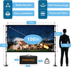 TOWOND Projector Screen and Stand, 100 inch Outdoor Projector Screen Indoor, Portable Movie Screen 16:9 4K Front Rear Projection Screen with Carry Bag Wrinkle-Free Design for Home Backyard Theater