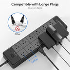 24 Widely Outlets Extension Cord 10 Ft NTONPOWER 15A/1875W Power Strips with Surge Protection 4000J,Black Extension Cord Surge Protector with 4 USB Ports(2 USB C), Wall Mount Holes for Home, Office