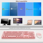 Kootop Wireless Keyboard, Cute Colorful 104 Keys Typewriter Retro Round Keycaps Keyboard for PC Laptop,Desktop,Windows, Home and Office Keyboards (Pink)
