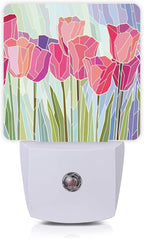 Smoaffly Pink Tulip Flowers Night Light Plug-in LED Nightlights Auto Sensor Night Lamp Dusk-to-Dawn Lamp Home Decor for Nursery Children Girls Boys