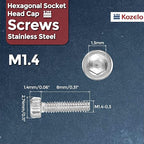 Kozelo 60pcs Socket Head Cap Screws - [M1.4-0.3 x 8mm] 304 Stainless Steel Allen Socket Drive for Electrical Motor 3D Printing Fan Engine Replacement Use, Silver