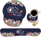 Keyboard Wrist Rest + Mouse Pad Wrist Support Set with Coasters, She Believed She Could So She Did Inspirational Quote Design Non-Slip PU Base Ergonomic Mousepad for Home Office Working Studying