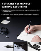 novium Hoverpen Interstellar - Space Black, Ballpoint Pen, 18K Gold-plated Pen Ring, 23.5 Degree Angle, Schmidt Ballpoint Refill, No Spills, No Spotting, No Explosions