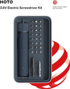 HOTO Electric Screwdriver Kit, Upgraded 1/4'' Hex 25 Bits, Magnetic Lid, Rechargeable Cordless Screwdriver, 3 Torque Settings, 1500mAh Battery, LED Light, Ideal for Assembling Furniture, Home Repair