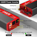 1000W Pure Sine Wave Inverter 12V DC to 120V AC (2000W Peak) Car Power Inverter with LCD Display, Dual USB 3.4A, Aluminum Housing, 95% Efficiency - Compact Power Inverter for RV Home Solar