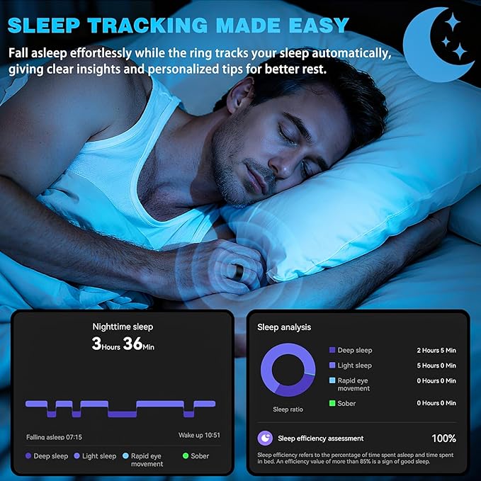S SECRETTOP Smart Ring for Men Women, Fitness Tracker Ring with Heart Rate, SpO2, Sleep Monitoring, Step Tracker, IP68 Waterproof for iOS and Android (Black 12)