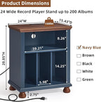 Joaxswe Record Player Stand with Charging Station Up to 200 Albums, 24" Wide Mid-Century Record Player Table with Vinyl Record Storage,Large Wood Turntable Stand Dispaly Cabinet for Living Room,Blue