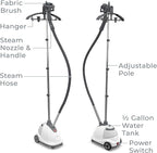 Pure Enrichment PureSteam XL Standing Fabric Steamer - Professional Wrinkle Remover Heats in 45 Seconds; 1/2-Gallon Tank for 1 Hour of Steaming; Easy-Roll Wheels, Garment Hanger, & Fabric Brush