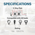 ThunderWay 3 Way Matte White Light Switch with Cover Plate, 15A 120/277 V Three Way Decorative Paddle Switches, Self-Grounding, Residential and Commercial Grade, UL Listed, 10 Pack