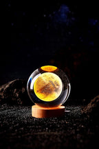 3D Moon Crystal Ball Lamp,3.15 inch Crystal Ball Night Light with Wooden Base,16 Colors Changing Light,Dimmable Remote Control,Desk lamp (F)