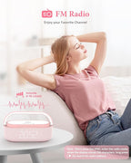 COLSUR Bluetooth Speaker Alarm Clock with Wireless Charger, FM Radio, Adjustable LED Night Light, 6 in 1 Bedroom Portable Speaker 2500mAh, Phone Stand for Bedside, Home, Office, Gift (Pink)
