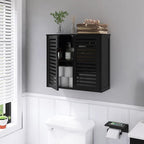 HITNET Black Bathroom Storage Cabinet, Hanging Medicine Cabinet with Adjustable Shelf, Bamboo Over The Toilet Wall Mounted Space Saver Organizer, Double Doors