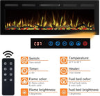 72" WiFi Electric Fireplace, Recessed and Wall Mounted Fireplace Heater, 13 Flame & Fuel Bed Colors, 5 Brightness, Thermostat, Timer, App and Remote Control, 750/1500W
