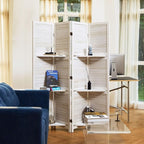 Partition Room Dividers, Folding Wood Privacy Screen with Three Display Shelves Suitable for Home Office, Study, Art Display - 4 Panel, 67 * 51inch (White)