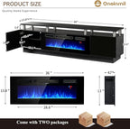 oneinmil Fireplace TV Stand with 36” Electric Fireplace, 2 Tier TV Console Stand for TVs Up to 90"", LED Light Entertainment Center, Fireplace for The Living Room TV Stand, Black, 80''