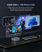Beelink SER9 Max Mini PC AMD Ryzen 7 H 255 (8C/16T, up to 4.9GHz), 32GB DDR5 RAM 1TB PCle4.0 SSD, Radeon 780M Graphics, USB4.0/ Triple Display/ WiFi6/ BT5.2/10Gbps LAN Mini Computer